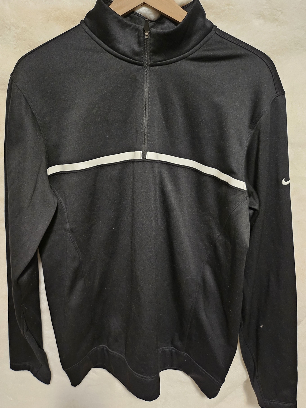 Nike Black Half-Zip Pullover with White Chest Stripe Size M